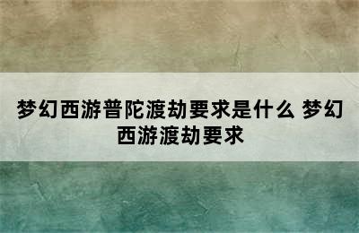 梦幻西游普陀渡劫要求是什么 梦幻西游渡劫要求